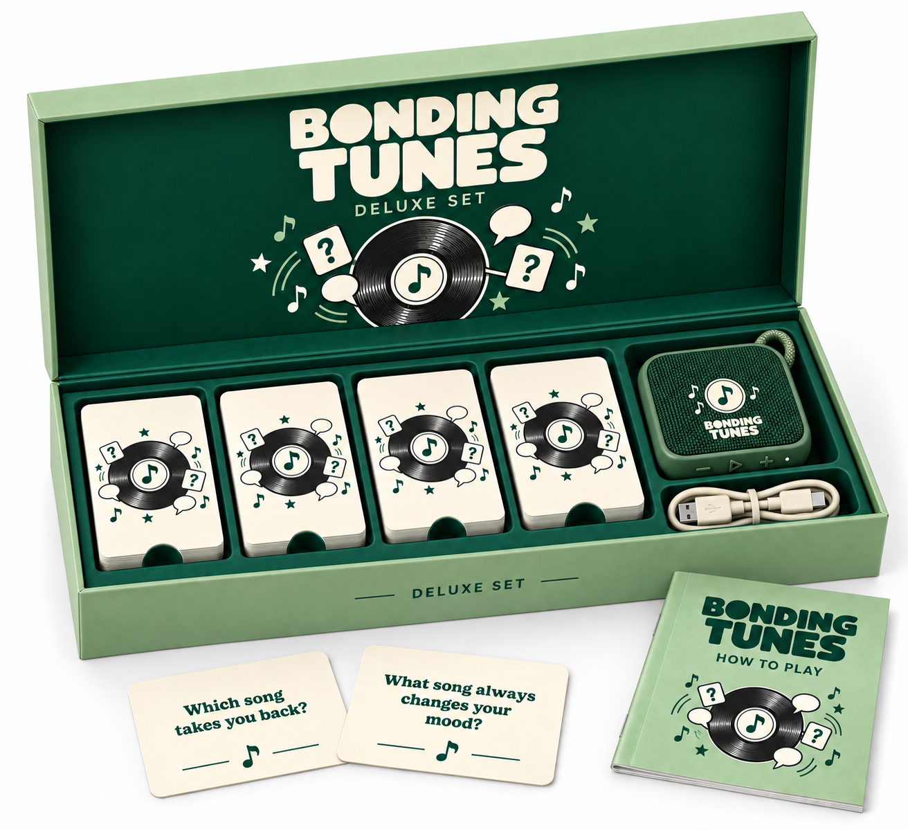 Bonding Tunes Deluxe Pack with card decks, speaker and booklet in a green presentation box